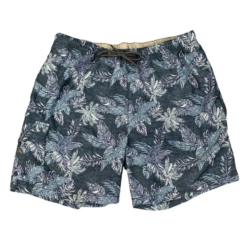 Tommy‎ Bahama Swim Shorts Mens L Large Blue Naples Coast Faded Palm Brief Lined